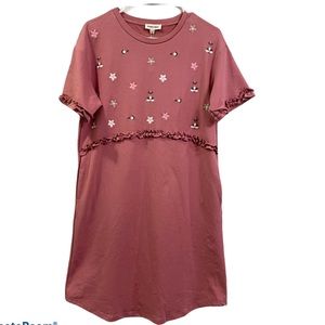 Hidden Alley pink embroidery jersey knit soft comfy cozy dress